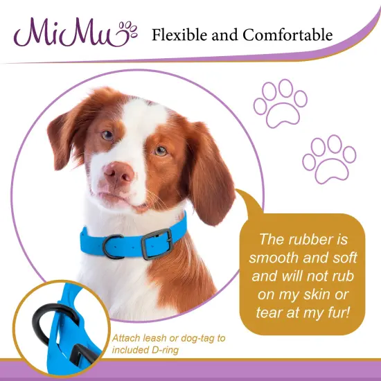 MiMu Medium Silicone Dog Collar - Blue 19.5in Stylish Dog Collar with Prong Buckle {6}