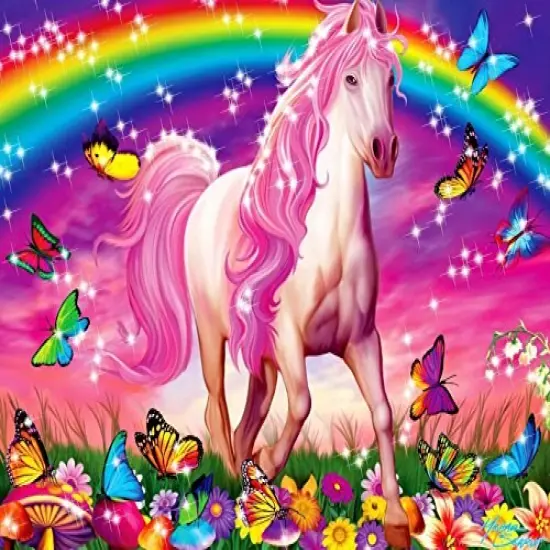 Rainbow UNICORN Butterflies Flowers Edible Icing Image for 1/4 sheet cake {1}