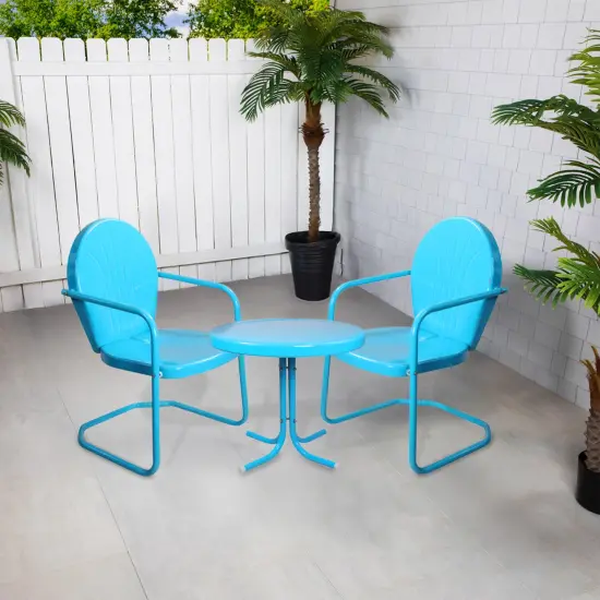 Northlight 3-Piece Retro Metal Tulip Chairs and Side Table Outdoor Set, Sky Blue {4}