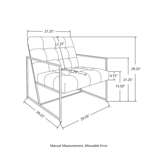 30.5"H Mid-Century Modern Leatherette Button-tufted Accent Arm Chair with Black Metal Frame Brown {6}