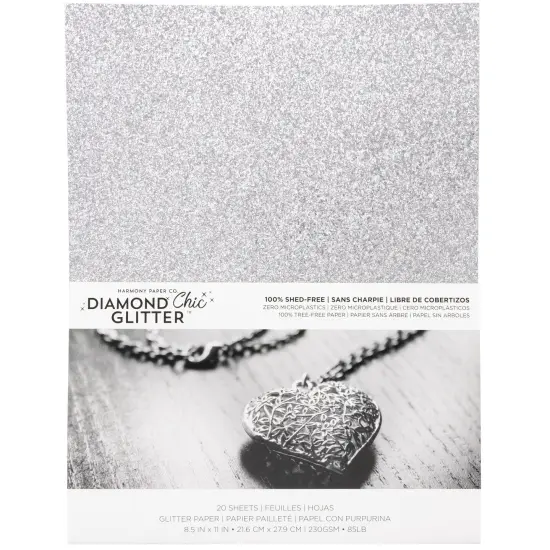 Harmony Diamond Chic Glitter Cardstock 8.5"X11" 20/Pkg-Platinum {1}
