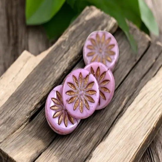 *15* 12mm Dark Bronze Washed Pink Silk Aster Flower Coin Beads {4}