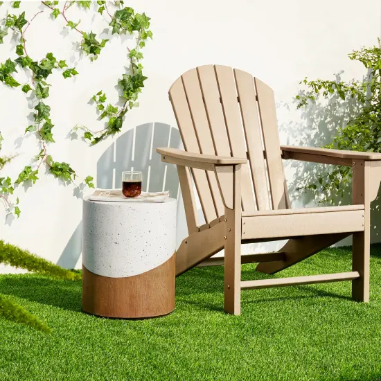 Set of 2 17.25"H Multi-functional MGO Faux Terrazzo and Wood Texture Garden Stool or Planter Stand or Accent Table {2}