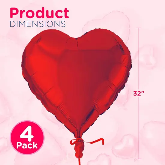 4E's Novelty 4 Pcs 32&rdquo; Large Heart Shaped Balloons - Red Valentines Balloons Foil {2}