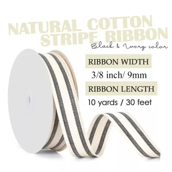 3/8" Natural Cotton Stripes Ribbon Striped Grosgrain Ribbon Striped Cotton Ivory {5}