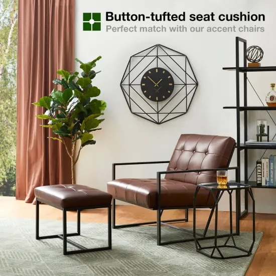 Set of 2 Modern Hunter Thick Leatherette Accent Chair & Accent Stool Brown {8}