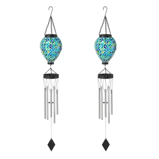 Set of 2 37"H Solar Lighted Metal and Glass Mosaic Windchime 2pcs-Multicolor {12}