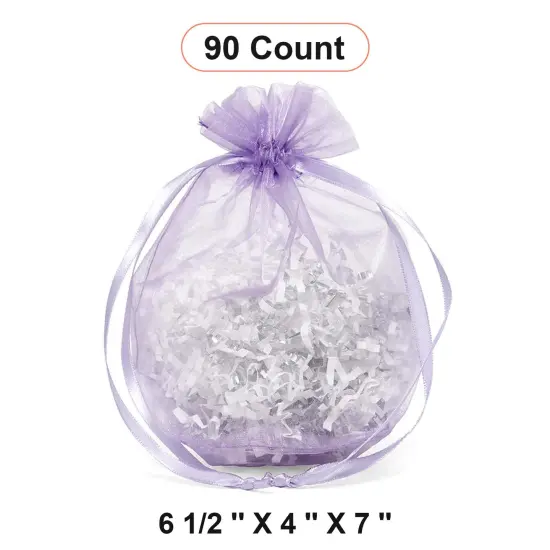 Wide Round Flat Bottom Organza Bags 6 1/2 '' X 4 '' X 7 '' for Favor Packaging Lavender {1}