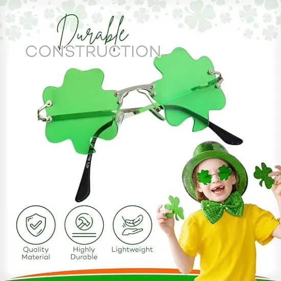 4E's Novelty Shamrock Glasses &ndash; Fun Green St. Patrick&rsquo;s Day Party Sunglasses for Adults & Kids, Perfect Party Accessories for Women Men Party {5}