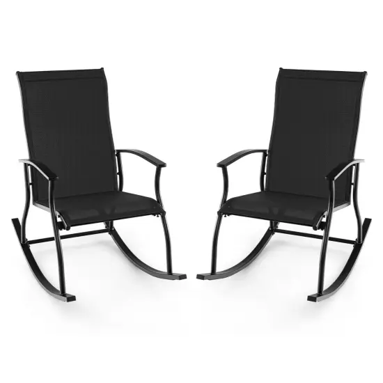 Costway 2/4 PCS Outdoor Rocking Chairs with Breathable Backrest Smooth Safe Rocking Design Navy/Brown/Black {11}
