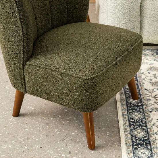 32.75"H Upholstered Tufted Accent Chair with Rubber Wood Legs Green {4}