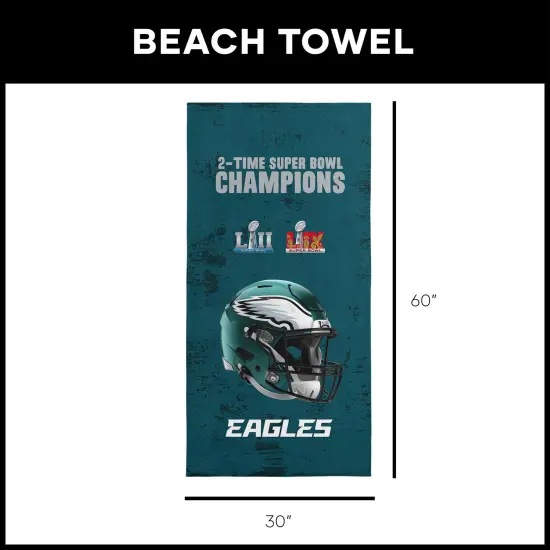 NFL Philadelphia Eagles 2025 Super Bowl LIX Multi Champ Unstoppable Beach Towel 30X60 Inches {6}