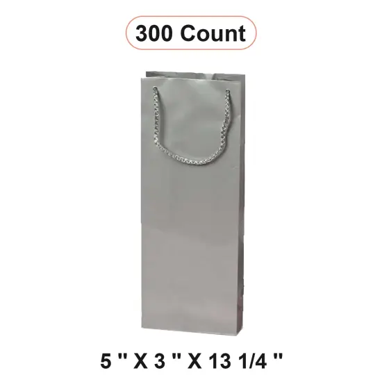 Chic Glossy Paper Wine Bottle Euro Tote 5" x 3" x 13 1/4" Silver {1}