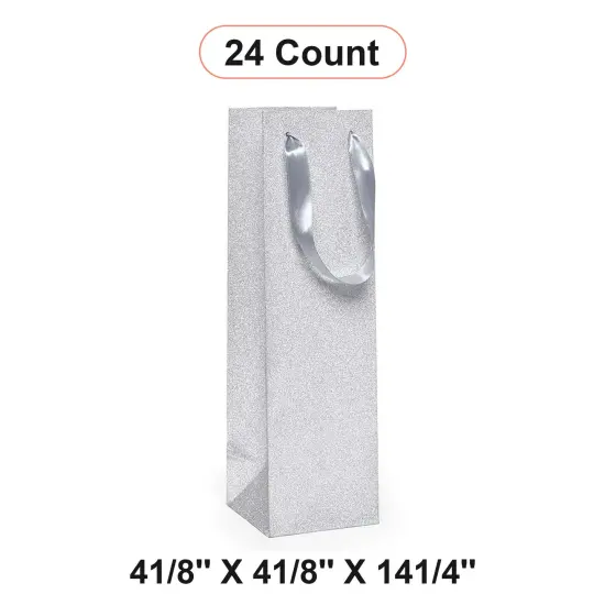 Stylish Glitter Grain Wine Totes Large Size 4 1/8'' x 4 1/8'' x 14 1/4'' Silver {1}