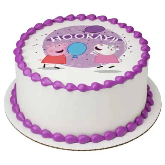 Peppa Pig Hooray PhotoCake&reg; Edible Cake Topper Icing Image for 6 inch Round cake or larger {1}