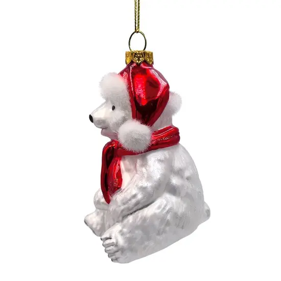 Classic White Polar Bear Glass Christmas Ornament {5}