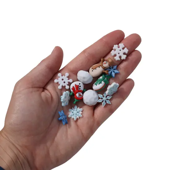 Winter Crafting Buttons Set, 100-Pack Snowman, Snowball and Snowflake Designs, White and Blue Holiday Decorative Buttons for Sewing and DIY Projects {6}