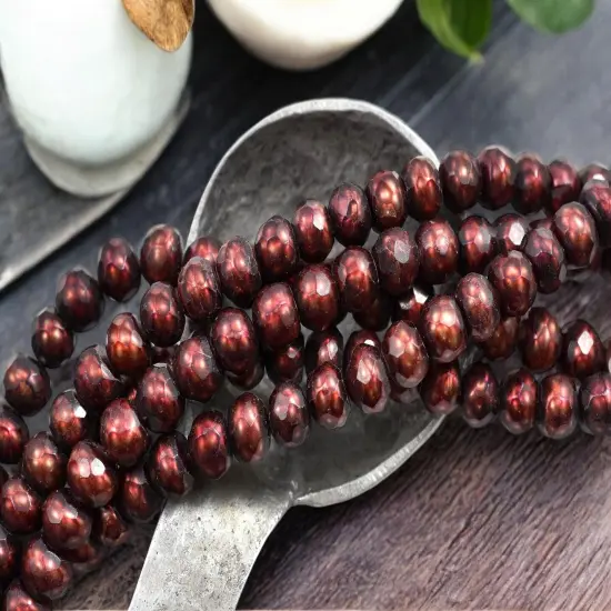 5x6mm Red Wine Freshwater Faceted Rondelle Pearl Beads (16" Strand) {2}