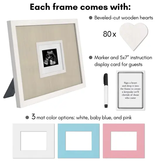 Americanflat 12x16 Baby Shower Guest Book with 80 Heart Tokens - Fits 3x4 Baby Sonogram or Photo - Includes Pink and Blue Mats {3}