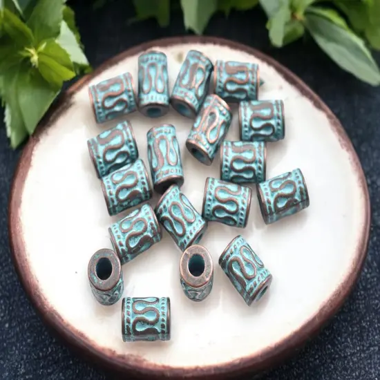 *50* 9x6mm Copper Patina Tube Beads {3}