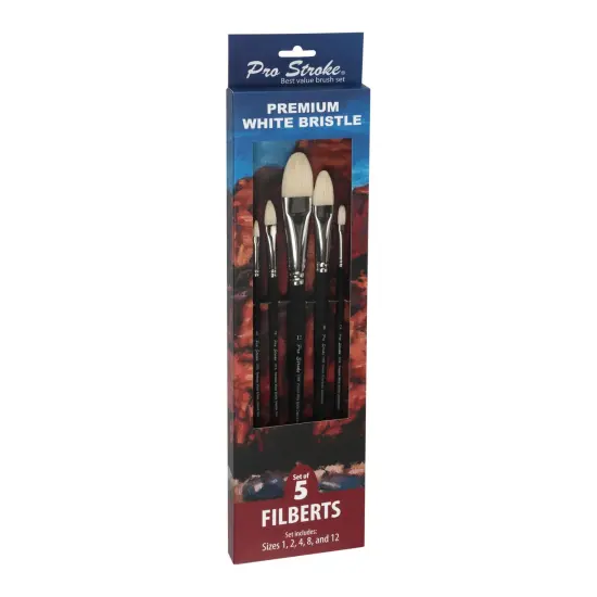 Creative Mark Pro Stroke Premium White Chungking Hog Bristle Artist Paint Brush - Filberts Set of 5 - Natural Bristle Brush w/ Soft Touch Handle for Oils, Watercolors, Acrylics, Alkyds, Caseins {4}
