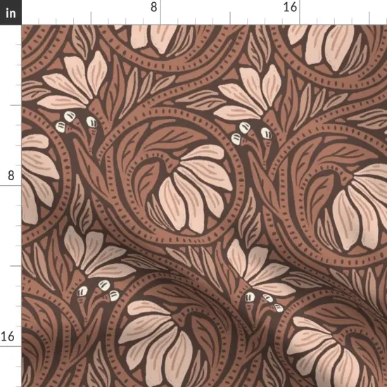 Various Fabrics by the Yard or Fat Quarter Rustic Flowers Vines Monochromatic Earth Tone Lines Swirls Abstract Floral Farmhouse Custom Printed Fabric by Spoonflower {2}