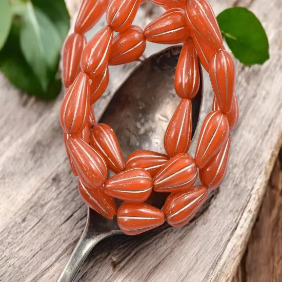 *10* 13x8mm Copper Washed Orange Opaline Melon Drop Beads {4}