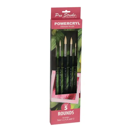 Creative Mark Pro-Stroke Powercryl Acrylic Paint Brushes - Rounds Value Set of 5, Synthetic Paint Brushes for Artists, Seamless Nickel-Plated Ferrules, Matte Black Wooden Handle, Soft-Touch Grip {5}