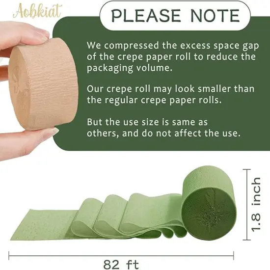 Wedding Party Decorations, 5 Rolls Olive Green Khaki Crepe Paper Streamers for Green Boho Wedding, Birthday, Bridal/Baby Shower {3}