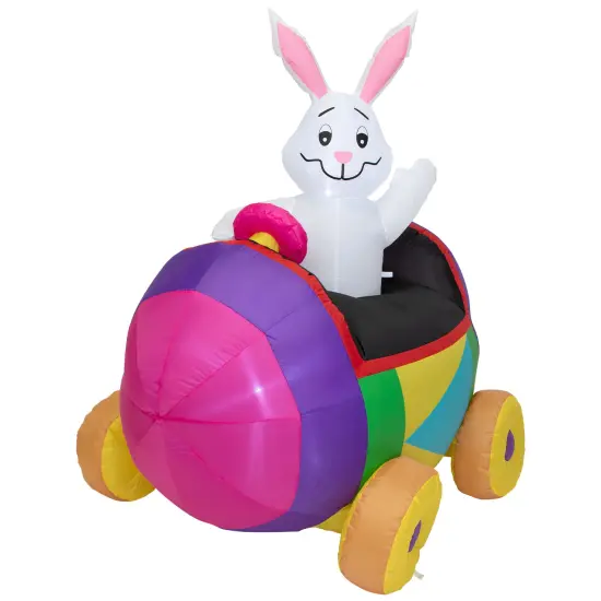 Northlight Inflatable Lighted Easter Bunny with Egg Car Outdoor Decoration - 4' White {5}