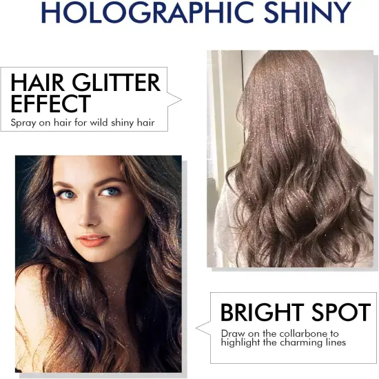 Body Glitter, Body Glitter Spray, Glitter Spray for Hair and Body, Long-Lasting and Quick-Drying Silver Glitter Hairspray Suitable for Stage, Festival Rave and Makeup Prom (2.11 Fl Oz) {3}