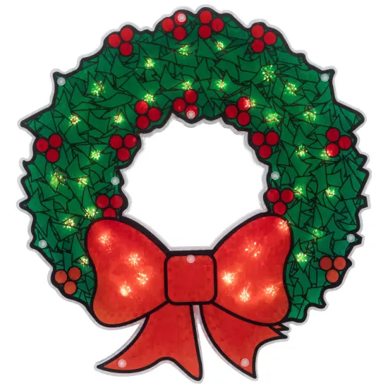 Northlight Lighted Holographic Christmas Wreath Window Silhouette Decoration - 15" Green {3}