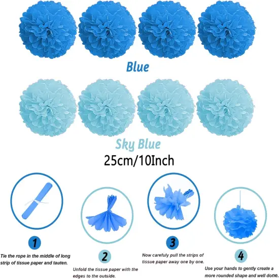 41 Pcs Blue Papar Fans Pompoms Garlands Decorations {4}