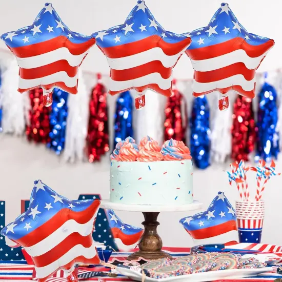 18 Pieces 18 Inches American Flag Stars Balloons, USA Red White Blue Aluminum Foil Balloons for 4th of July, Independence Day Patriotic Birthday Party Decorations {3}