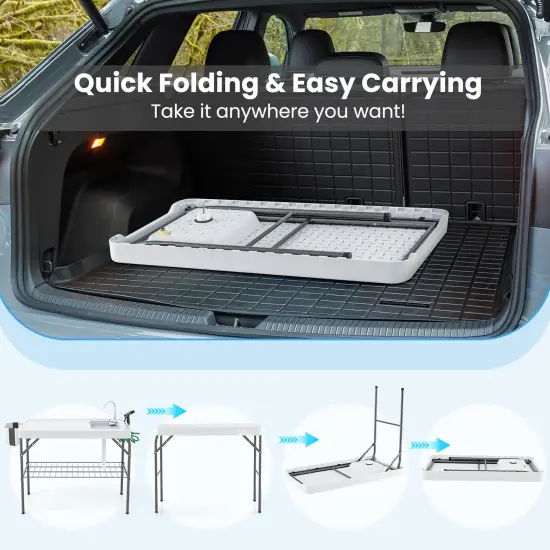 2 in 1 Foldable Fish Cleaning Workstation with Adjustable Drain Hose and Metal Frame {5}
