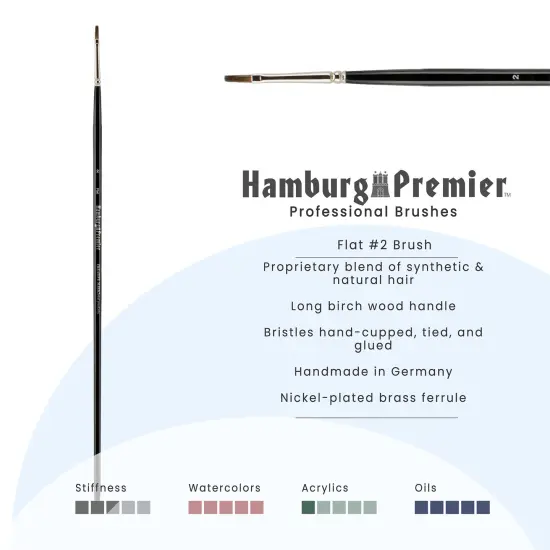 Creative Mark Hamburg Premiere Professional Oil Painting Brushes - Flat #2 Oil Paint Brush - Handmade in Germany, Natural & Synthetic Hair Blend, Long Triple-Lacquered Birch Handle {3}