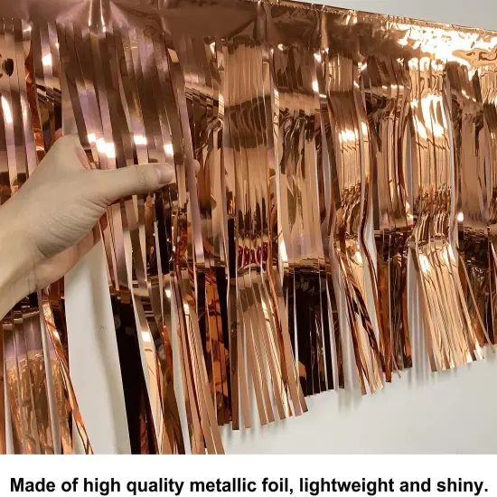 10 Feet by 15 Inch Rose Gold Foil Fringe Garland - Pack of 4 | Shiny Metallic Tinsel Banner | Ideal for Parade Floats, Bridal Shower, Bachelorette, Wedding, Birthday, Christmas | Wall Hanging Drapes {2}