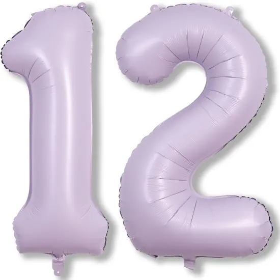 Pastel Purple Birthday Balloon Numbers 12, 40 Inch Giant Light Purple Foil Mylar Number 1 and 2 Helium Balloons for Girls 12th Birthday, Lilac 12 Balloons for Women 21st Anniversary Party Decorations {1}