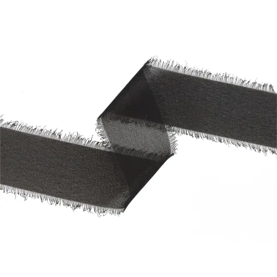 LaRibbons 1 1/2" Frayed Edge Chiffon Ribbon | 10 Yard Roll Black {3}