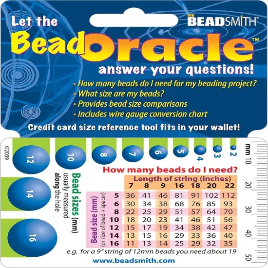The Beadsmith Bead Oracle &ndash; Beader&rsquo;s Reference Card &ndash; Wallet Sized &ndash; Resource to Determine Bead Sizes, Wire Gauge Conversion Chart, Measurement Comparisons & Project Quantities {1}