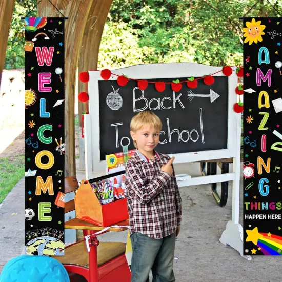 Welcome Back to School Porch Sign Banner Decorations(Black1) {5}