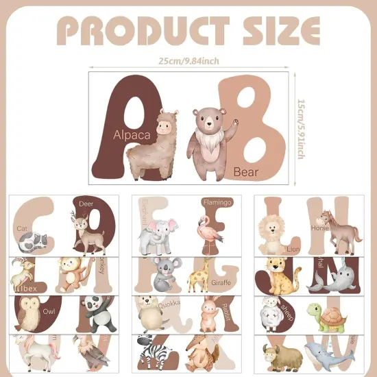 Extra Large 6 Inch Neutral Animal Alphabet Wall Decals 26 English ABC Stickers {2}