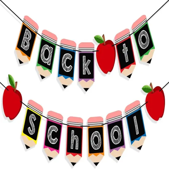 2 PCS Back to School Pencil Banner Welcome Back to School Decorations {1}