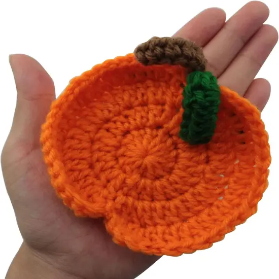2PCS Fall Pumpkin Coaster Handmade Crochet Drink Coaster Woven Pumpkin {5}