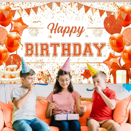 Orange Banner Decorations Large Orange and White Birthday Banner,70.9 x 43.3 Inch {4}