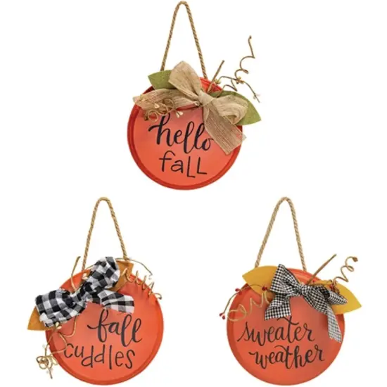Rustic Fall Hanging Sign with Burlap Bow and Felt Leaves Autumn Round Door Decor 3 Asstd. {4}