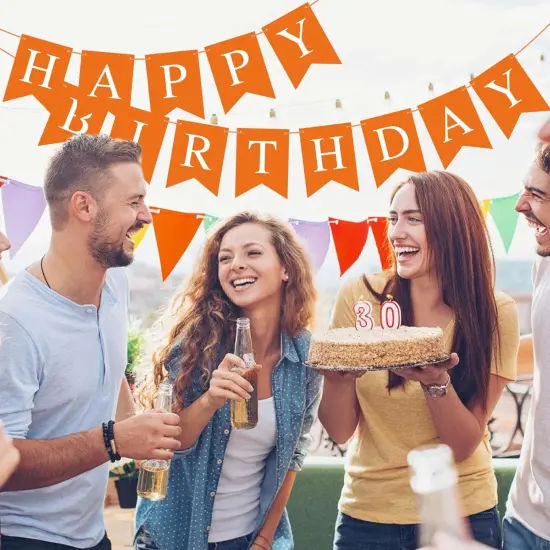 Orange Happy Birthday Banner Sign {2}