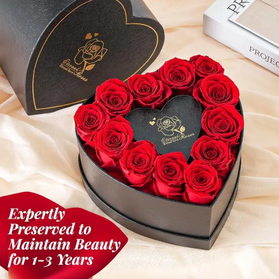 12 Red Forever Flower in a Heart-Shaped Gift Box {3}