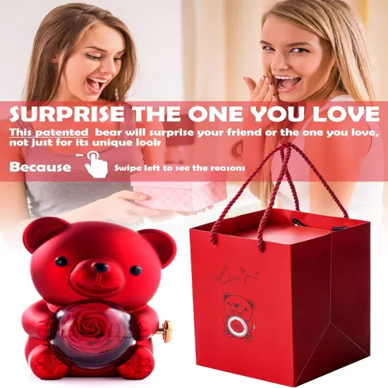 Red Bear with Preserved Rose {2}