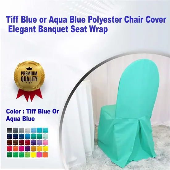 Tiff Blue or Aqua Blue Polyester Chair Cover Elegant Banquet Seat Wrap {1}